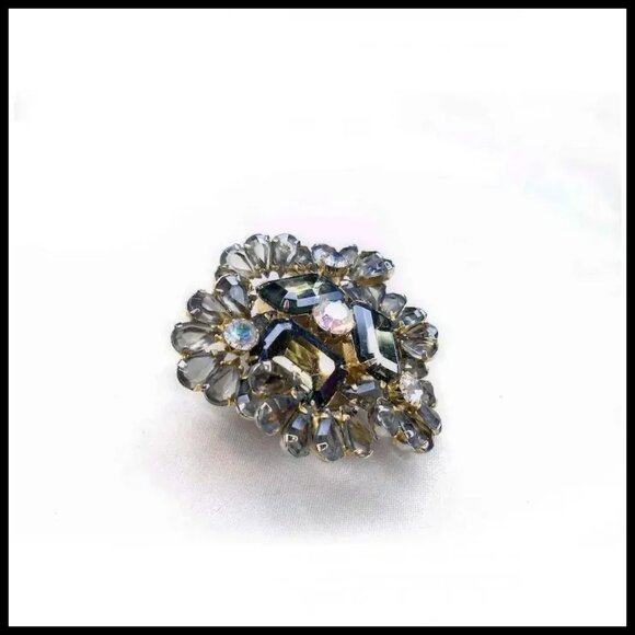 Rhinestone Brooch Big Gray Black Statement Pin 70s Vintage ON SALE - Picture 6 of 16